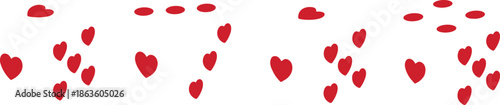 : Beautiful vector illustration of red heart shapes floating like flower petals or confetti for romantic backgrounds, Valentine's Day decorations, and emotional wedding designs.