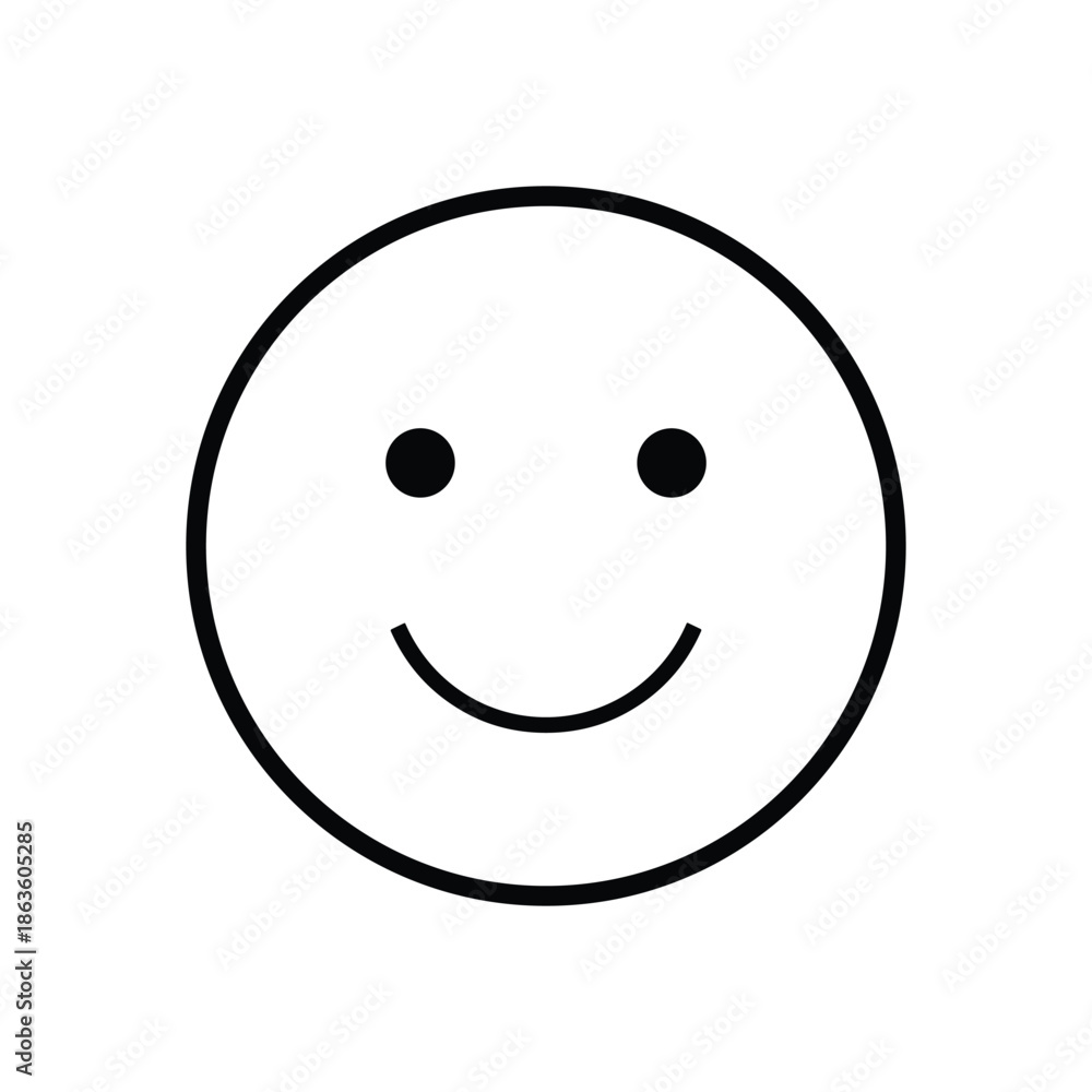 Fototapeta premium Simple smiley face icon, happy emoji symbol, positive emotion graphic, cheerful expression vector, joyful smile illustration