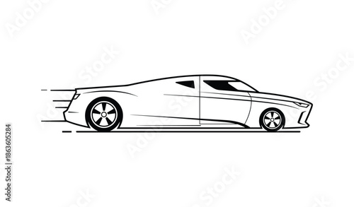 Sleek sports car side view, high-speed vehicle icon, modern automobile design, racing car silhouette, luxury coupe outline