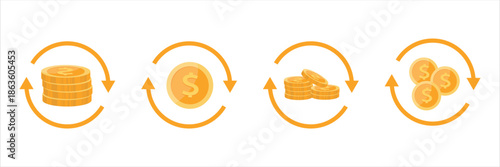 Cash Flow icon sheet multiple style collection. eturn on investment icon vector. Isolated on white background. investment, business and finance concept.