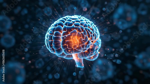 Ai human brain with fractal glowing lights