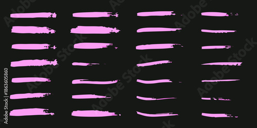 Abstract arrangement of pink brush strokes on a dark black background