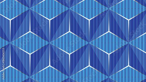 Seamless geometric pattern of blue glass solar panel tiles forming a modern architectural grid for sustainable energy technology and building design