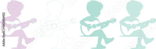 Children Playing Ukulele Silhouettes