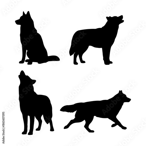 German shepherd silhouette, various dog breed animal clipart, dog vector art, dog vector, vector of German shepherd standing set isolated