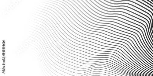 Abstract vector background with black wavy lines. Fluid vector shaped background. Abstract smooth wave on a white background. Stock vector illustration.