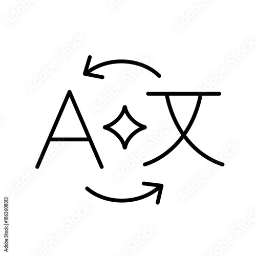 A vector icon depicting a bidirectional language translation process, created in line style with editable stroke