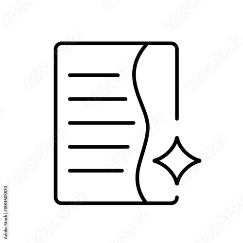 A vector icon showing a document with a tone curve, symbolizing rewriting or adjusting writing tone, created in line style with editable stroke