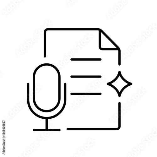 A vector icon representing voice input being converted into written notes, created in line style with editable stroke