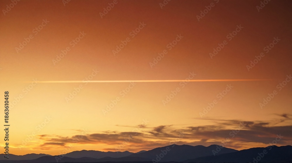 Fototapeta premium A vibrant sunset over distant mountains creates a peaceful and warm horizon
