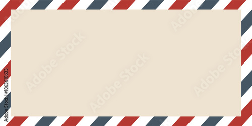 Air mail letter. Post stamp. Airmail frame postcard. Blue red stripes pattern. vector