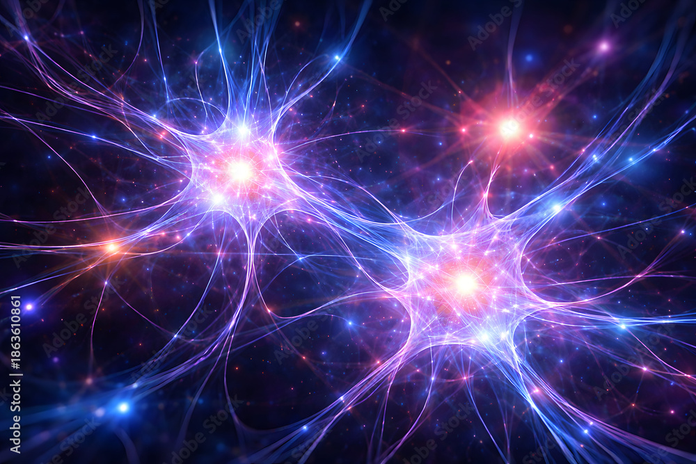 Fototapeta premium Vibrant Neurons: Illuminated and interconnected neural network, symbolizing the complexity of the human mind and brain.