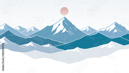 Serene mountain range under a sunset sky