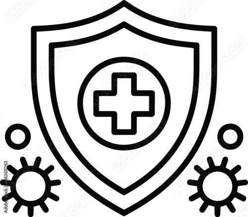 Shield with plus sign protects from virus germs
