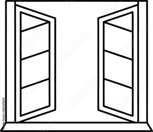 open-window---line-art-vector-illustration on transparent background