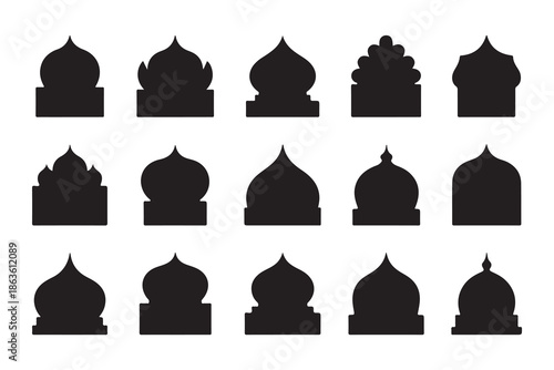 Collection of islamic dome silhouettes architectural elements mosque building designs islamic art ornamental shapes