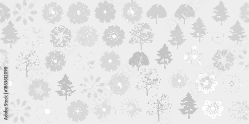 A seamless pattern of grey trees and foliage a minimalistic nature design