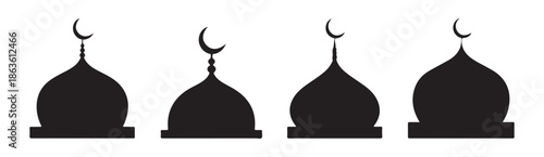 Islamic mosque domes with crescent moon architectural elements traditional religious building design variations