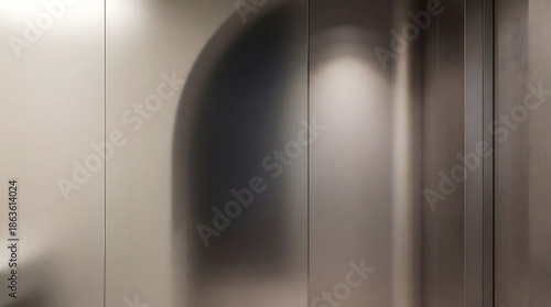 Abstract metallic architectural feature with arched recess and vertical panels modern interior design detail background