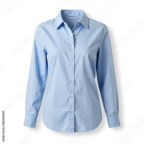 Light Blue Long Sleeve Button-Down Shirt for Women.