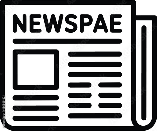 Newspaper Icon Black and White Illustration
