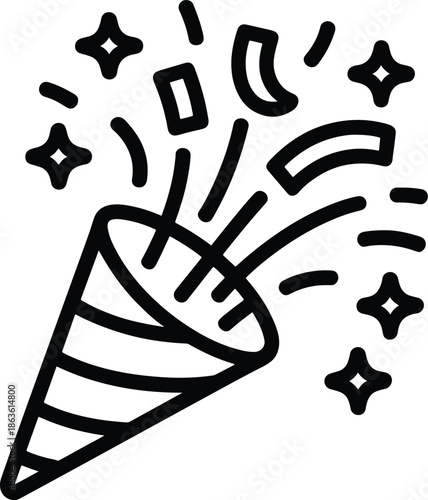 Party popper with confetti line art illustration
