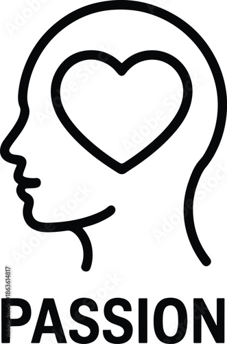 Passion concept with heart and head outline