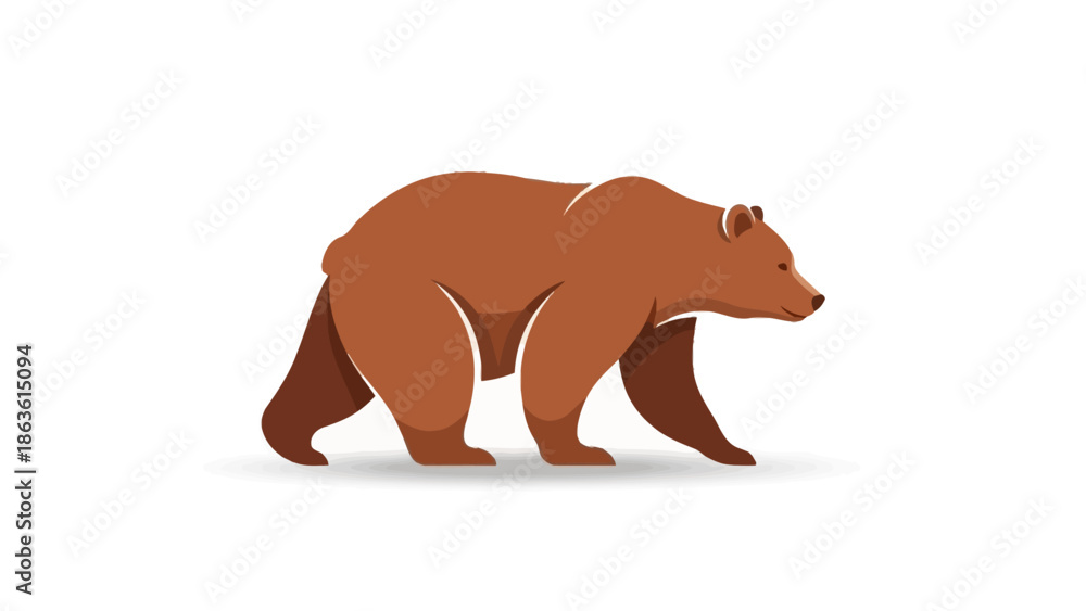 Fototapeta premium A stylized illustration of a brown bear walking from left to right against a white background.