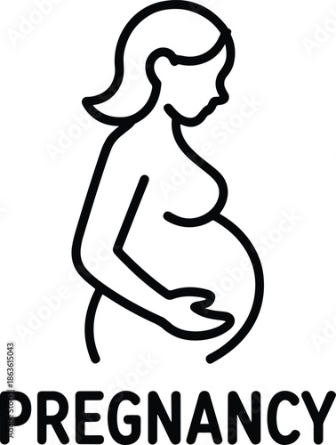 Pregnant woman line art illustration icon