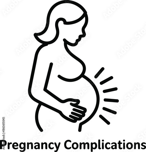 Pregnant woman outline icon with hand on belly