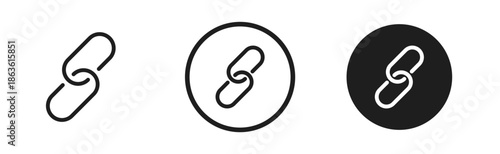 Link icon set. Internet URL or webpage url link icons. Chain, web address, internet shortcut, browser, external link, hyperlink navigation, webpage connection. Editable stroke