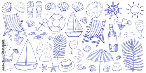 A charming collection of hand drawn summer and beach themed illustrations