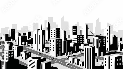 Modern Cityscape with Tall Buildings and Roads.