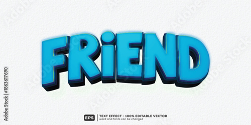 Editable Friend 3D Cartoon Text Effect for February Friendship | Premium Font Template