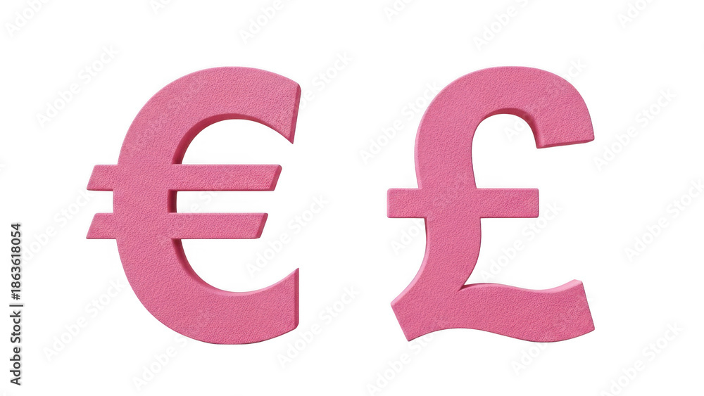 Fototapeta premium Pink euro and pound symbols isolated on transparent background