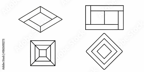 Geometric shapes in black and white diamonds squares and nested outlines