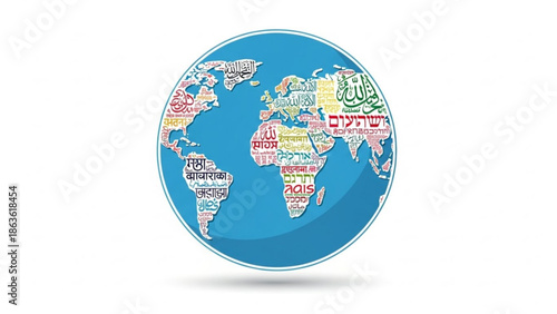 Globe Showing Continents and Countries on Blue Background Isolated on White