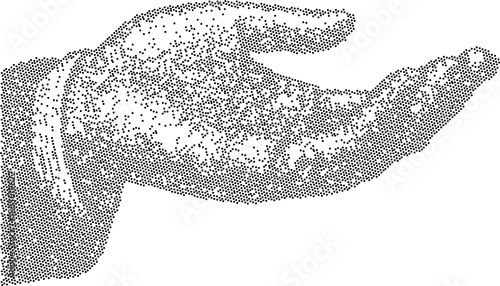 Halftone Open Palm Hand Gesture Illustration – Vintage Dot Shading Presenting Hand Vector.