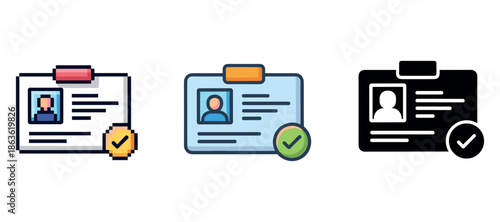 Colorful identity badge icons with checkmarks for identification and verification
