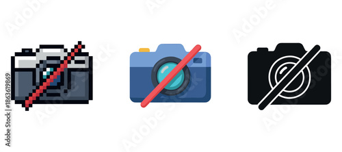 No image available icons set: pixel, flat, silhouette cameras
