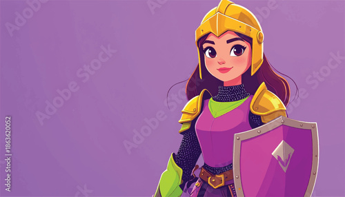 Brave Cartoon Female Knight Ready for Battle.