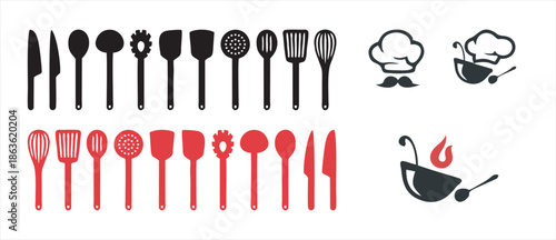 Kitchen chef restaurant logo design, Barbecue vintage logo concept. grill tool with fire flame stamp template. Vector illustration, set of cooking logo template