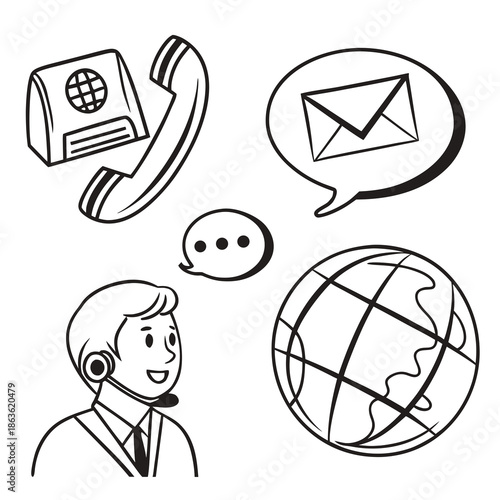 A customer service representative communicates globally with phone and email
