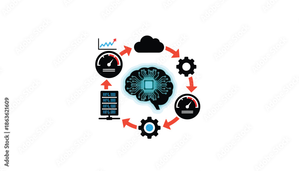 Fototapeta premium Artificial Intelligence Machine Learning Cloud Computing Data Analysis