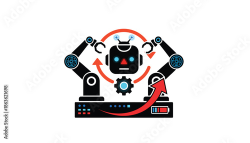 Angry Robot Controlling Industrial Machinery with Gears and Arrows