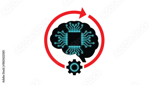 Brain with Circuitry and Gear Symbolizing Artificial Intelligence