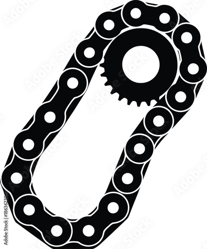 Professional engine timing chain and sprocket icon silhouette for automotive maintenance repair service spare parts industrial equipment isolated on white background vector.