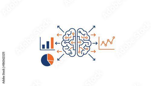 Brain with Infographic Charts and Graphs