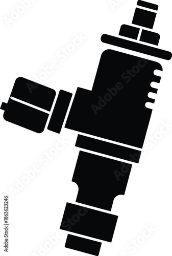 Professional fuel injector icon silhouette for automotive engineering engine maintenance spare parts industrial equipment isolated on white background vector illustration.