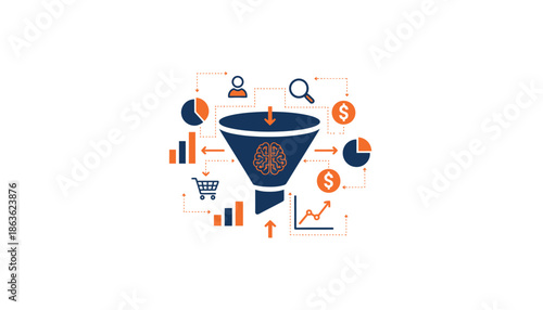 Marketing Funnel Conversion Process with Icons